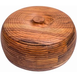 100% articles alimentaires de forme ronde en bois d'acacia naturel et casseroles de récipient de stockage Chapati avec couvercle supérieur approvisionnement en ustensiles de cuisine - Product Image 4