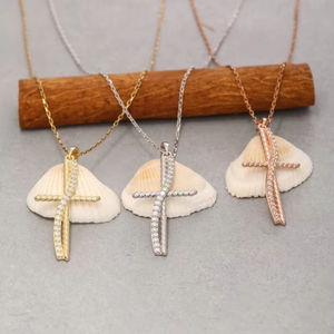 Collar con colgante de plata de ley 2025 925, Cruz con piedra CZ, joyería religiosa fina religiosa al por mayor, regalo para mujeres y niñas - Product Image 1