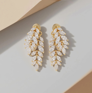 Pendientes Colgantes de Hoja con Baño de Oro y Circonitas, Lujosos Pendientes de Cristal Marquise para Novia, Boda, para Mujer - Product Image 1