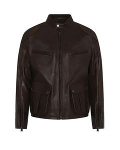 Veste en cuir classique pour homme, style café racer - Product Image 1