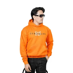 High Quality Custom Embroidered Logo Unisex Cordless Cotton Winter Hoodie Men's Sweatshirt ODM Supply Stripe Hoodie Lite Orange