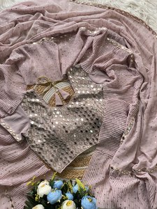 Ra mắt mới Bollywood superhit thiết kế Sequins Đè Bẹp xếp li Saree vải Faux <span class=keywords><strong>georgette</strong></span> - Product Image 6