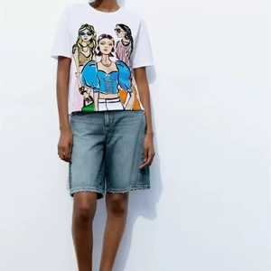 Femmes 2025 été nouvelle mode col rond manches courtes filles à la mode imprimé t-shirt décontracté prix de gros - Product Image 4