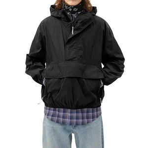 Wholesale <b>Half</b> <b>zip</b> nylon <b>Jacket</b> hoodie loose fit Mock High neck flapped pocket Hoodies - Product Image 5
