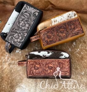 New Luxury Large Capacity Hand Tooled Storage Makeup Organizer <b>Bag</b> for Women Cowhide Travel Toiletries Cosmetic <b>Bag</b> With Handle - Product Image 1