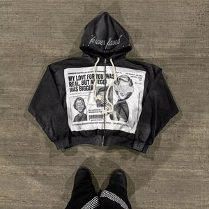 Conjunto de chándal de 2 piezas con capucha, transpirable, con lavado ácido, estilo vintage, con pedrería, para invierno, estilo urbano, de color liso, de gran venta - Product Image 5