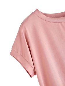 Personnalisé en gros femmes t-shirts à longue queue col rond manches courtes logo personnalisé imprimé couleur rose - Product Image 3