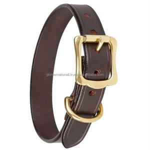Collar de piel para perro, con brida gruesa de alta calidad, acabado marrón, primera calidad, con doble corona, hebilla chapada en oro, para mascotas - Product Image 5