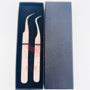 Pinzas de pestañas de acero inoxidable con agarre de diamante de etiqueta privada, pinzas de pestañas de volumen de aislamiento de punta de fibra de tijera mate desnuda - Product Image 2