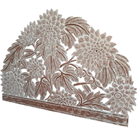 Tête de lit demi-lune éclairée en bois sculpté Smart Art, motif tournesol, finition blanchie, hauteur réglable, en bois d'ingénierie, pour appartement