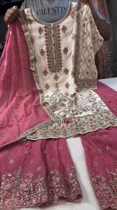 Look lourd tenue de fête fausse georgette broderie lourde séquence et diamant travail à la main haut et palazzo avec séquence travail Dupatta - Product Image 2