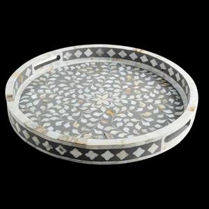 ถาดฝังกระดูกไม้ทรงกลมดีไซน์เนอร์สีเทาสำหรับตกแต่งบ้านและให้เป็นของขวัญจากอินเดีย - Product Image 3