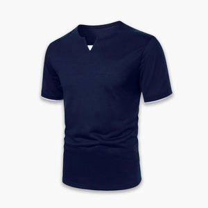 Las últimas camisetas de sarga sólida de calle alta con cuello en V de manga corta para hombre, 240 gramos, ropa de vacaciones informal en blanco para adultos - Product Image 4