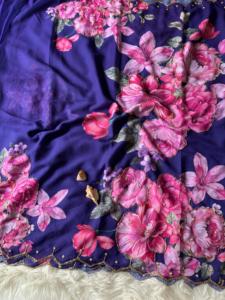 Designer Faux Georgette Fantaisie Avec Impression Et Travail À La Main Saree Indien Exportateur Et Fournisseur De La Mode Féminine - Product Image 3