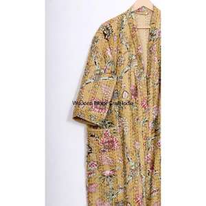 Veste matelassée réversible en coton biologique tricoté à rayures pour femmes vintage, longue, d'hiver, d'automne, faite à la main, festival indien - Product Image 3