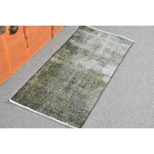 Petit tapis turc vintage en patchwork, 1,6 x 3,37 pieds, gris, en laine, écologique, avec envers en latex - Product Image 2