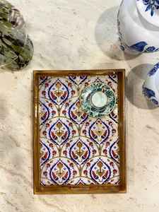 Plateau de service en bois au design moderne avec poignées comme pouf ou plateau à thé pour une utilisation décorative ou comme cadeau - Product Image 6