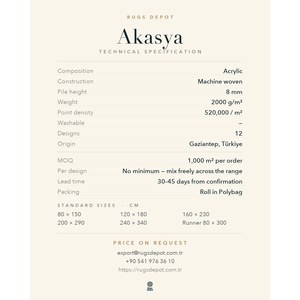 พรมอะคริลิคขายส่ง AKASYA AK008 รุ่นมิงค์ ผลิตด้วยเครื่องจักรจากตุรกี สำหรับห้องนั่งเล่น โครงการโรงแรม - Product Image 4
