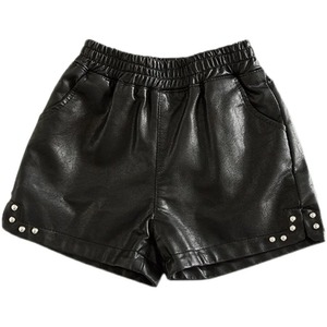 2024 automne bébé filles PU cuir décontracté Shorts taille haute Sexy mode féminine avec poche et fourrure décoration - Product Image 1