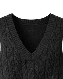 Robe sans manches en tricot pour femmes noires, col en V, tricot torsadé, poches, acrylique d'hiver, fabricant sur mesure, vente en gros, qualité d'exportation - Product Image 4