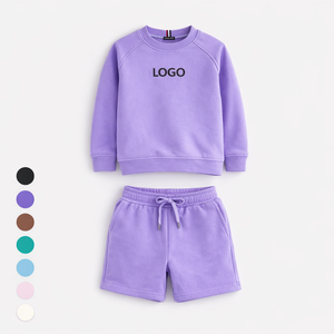 Ensemble sweat à capuche et short en molleton de coton vierge pour enfants, personnalisable avec logo OEM, vente en gros - Product Image 3