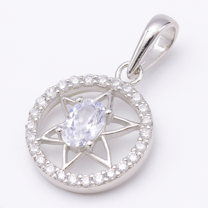 Colgante de Zirconia cúbica de forma redonda a la moda, diseño de círculo Floral de Plata de Ley 925 para la fabricación de joyas - Product Image 3