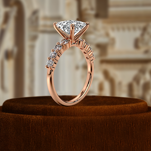 แหวนหมั้นเพชรเพาะเลี้ยง 1 กะรัต, แหวนหมั้นประดับเพชรแบบ Pave, แหวนหมั้นทองคำแท้ 14K ดีไซน์เฉพาะตัว, เพชรทรงแฟนซี Princess - Product Image 5