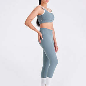 Venta al por mayor diseño totalmente personalizado Fitness Yoga Set tamaño regular Plain Dyed Legging & Bra Yoga Set para las mujeres - Product Image 5