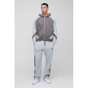 Ensemble de survêtement 2 pièces avec pantalon de survêtement et sweat à capuche zippé, survêtement à panneaux, survêtement respirant personnalisé pour hommes, fabriqué au Pakistan, prix bas - Product Image 4