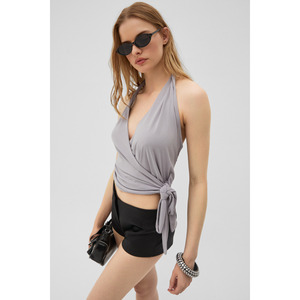 Chemisier à nouer sur le côté en tissu extensible et doux pour femme GRIMELANGE NEUL - Product Image 2