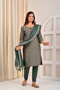 Green <b>Colour</b> Kurta <b>Set</b> for Women Stylish Designer Ethnic Wear Wholesale Casual and Festive Kurti Collection for Best Price - Product Image 4