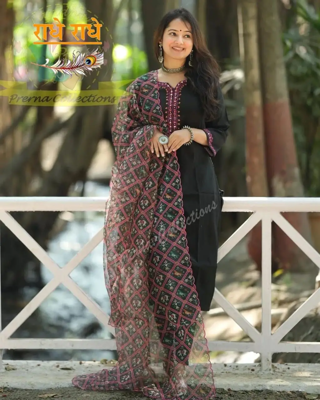 Get ready to turn heads with our cotton set Look classy and elegant in our cotton with organza mystic black colour which