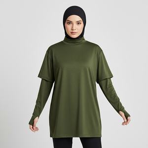 High Quality Modest Muslim Women's Activewear Shirt Drop Shoulder Design Thumbholes Breathable Quick Dry UPF50+ Eco-Friendly - Product Image 1