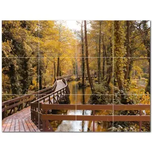 Mural de pared de azulejos de cerámica PT500274, juego de 12 azulejos de 12,75 pulgadas, diseño de puente, EE. UU., 17 "W X 4,25" - Product Image 1