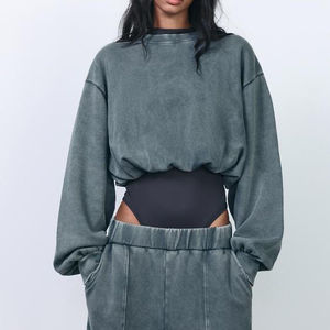 Streetwear personnalisé, survêtement pour femmes, pantalon évasé délavé à l'acide, survêtements pour hommes, survêtements vintage en pierre, ensembles en coton épais - Product Image 2