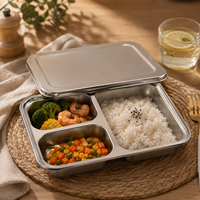 Plateau repas compartimenté en acier inoxydable avec couvercle, 3, 4 ou 5 compartiments, pour enfants, écoles et restaurants