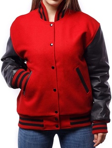 Veste universitaire rouge pour homme avec manches en cuir noir, col montant, vêtement décontracté pour l'automne - Product Image 6