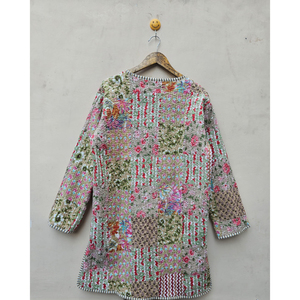 Chaqueta larga de algodón acolchado de retazos Vintage hecha a mano para mujer, estilo único, prendas de vestir cómodas y acogedoras, estampado transpirable a rayas - Product Image 6