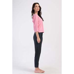 Conjunto de pijama KADIN P.SUPREM con cuello redondo, hombros descubiertos, mangas 3/4, plisado y bolsillos - Rosa - Rosa - Product Image 2