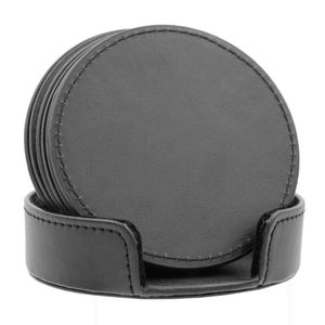 Juego de posavasos de cuero PU de forma redonda de 6 con soporte para el hogar y el restaurante, accesorios de decoración de mesa de EE. UU., posavasos de cuero a la venta - Product Image 5