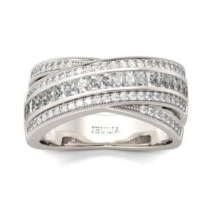 Jeulia <b>Cross</b> Round Cut Sterling <b>Silver</b> Women's Diamond Band <b>Ring</b> - Product Image 1