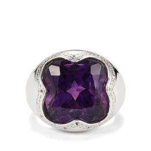 Bague en argent sterling plaqué rhodium avec améthyste de Bahia et zircon blanc, pierre naturelle de 14,31 carats - Product Image 2