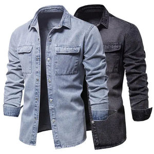 Veste en jean bleu et noir hommes automne mode Cool à la mode hommes Jean vestes manteau décontracté vêtements d'extérieur Service OEM personnalisé - Product Image 1