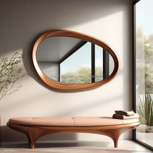 Espejo de Vanidad Redondo de Pared, Estilo Art Deco, Hecho a Mano con Madera Ecológica, con Marco de Madera Real de Haryana, Marca KALATRI - Product Image 4