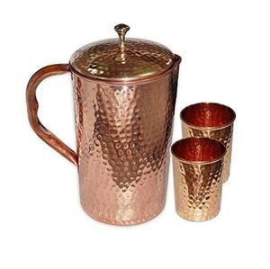 Combinación de jarra de cobre y vidrio Vasos exclusivos hechos a mano para interiores de comedor modernos y uso diario saludable - Product Image 4