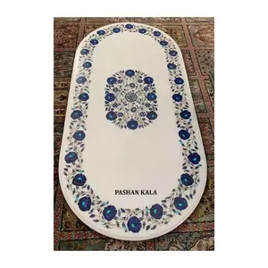 Plateau décoratif pour salle à manger, fait à la main, Design classique incrusté de marbre blanc naturel, de forme ovale, pour cadeau d'affaires, 30 cm - Product Image 1