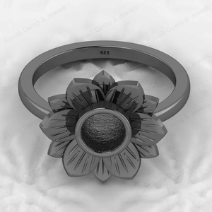 High Quality 14k Gold Plated 925 Sterling Silver 10mm Lotus Flower Semi Mount <b>Blank</b> Bezel Setting <b>Ring</b> with Pearl - Product Image 4