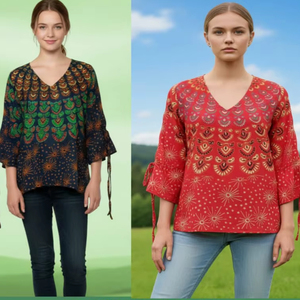 Camiseta Corta Ligera de Poliéster/Rayón para Mujer, Diseño Étnico Bohemio Vintage, Ecológica, Cómoda, Informal, para Vacaciones - Product Image 1