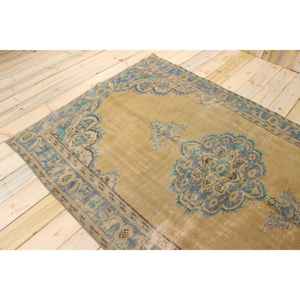 Alfombra Vintage de 4.8x7.9 pies (146x242 cm), Alfombra Turca Azul con Diseño Floral - Product Image 4