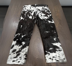 Pantalones de cuero de vaca originales de alta calidad para hombre Nueva moda de cuero de primera calidad Casual de cintura media Pantalones rectos con patrón - Product Image 3